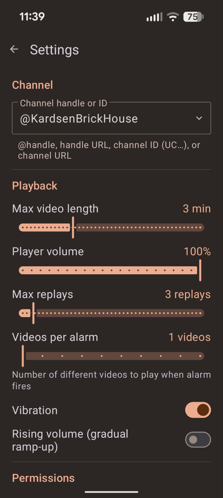 Channel dropdown showing curated channel suggestions with handle autocomplete